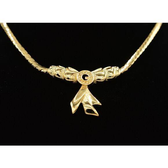 Givenchy Vintage Collar Necklace G Logo Crystal Chunky Bow Runway Signed BinN